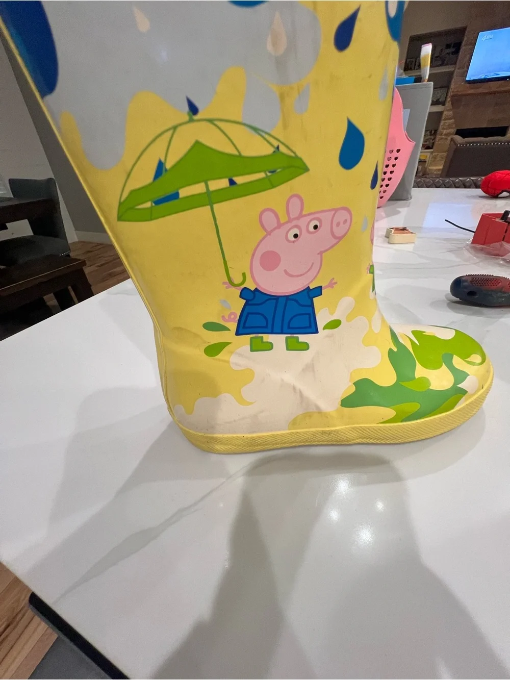Hunter Kids Yellow Peppa Pig Rain Boots with Green and Blue Accents